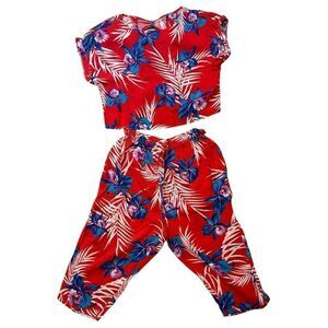 Vintage 80s Cotton Aloha 2 Piece Pant/Crop Top Set by LA Chic California